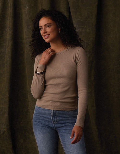Normal Rib Long Sleeve Crewneck Tee in Fawn