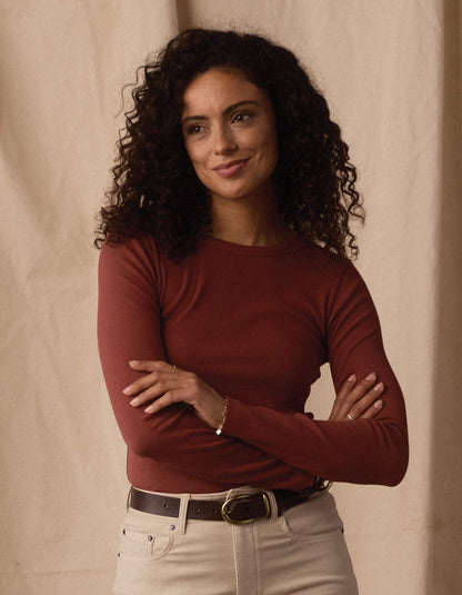 Normal Rib Long Sleeve Crewneck Tee in Cocoa