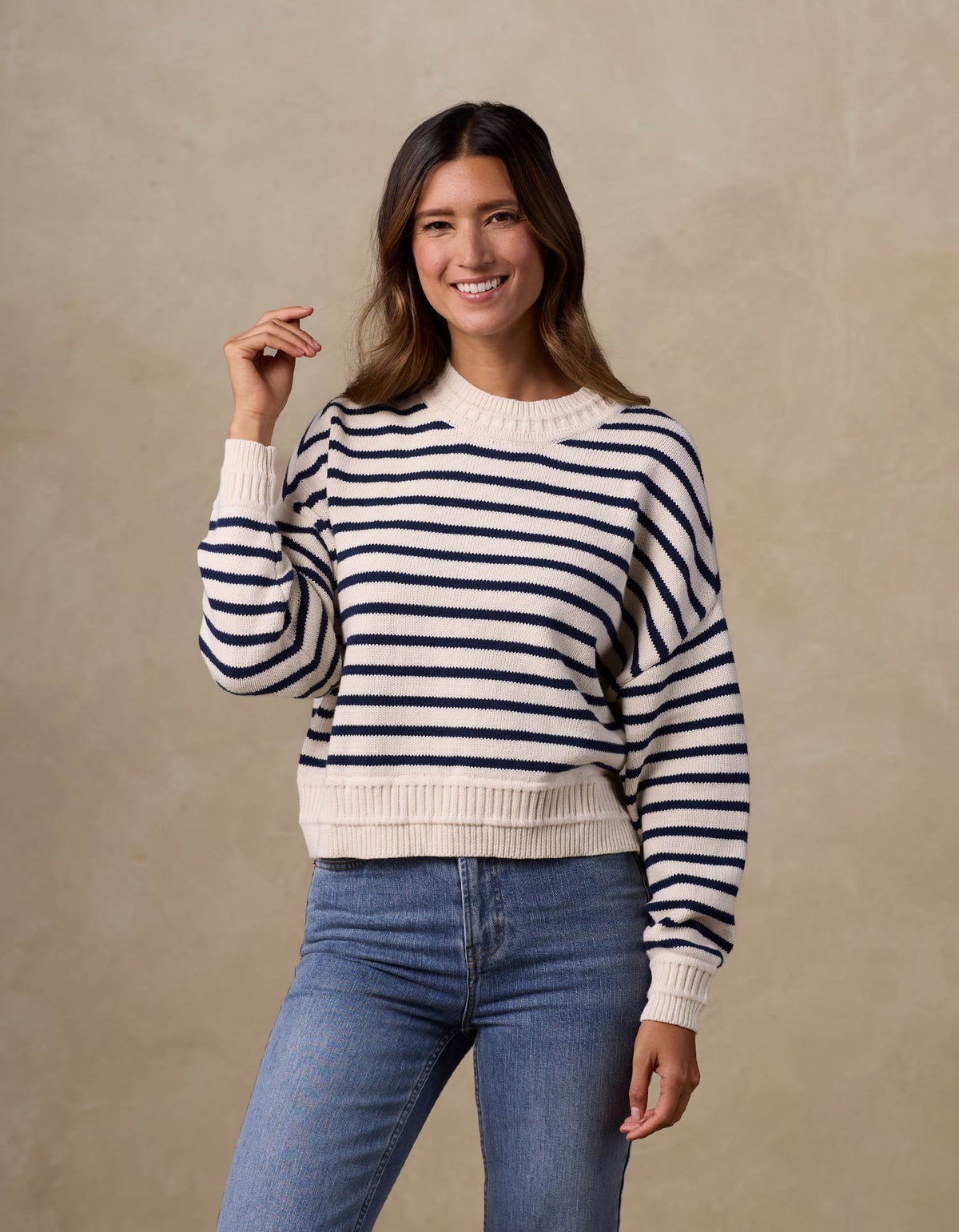 Maritime Crewneck in Cream/Navy