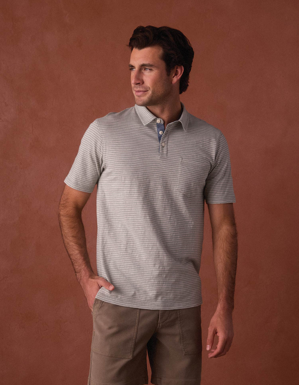 Vintage Slub Pocket Polo in Sea Glass Stripe