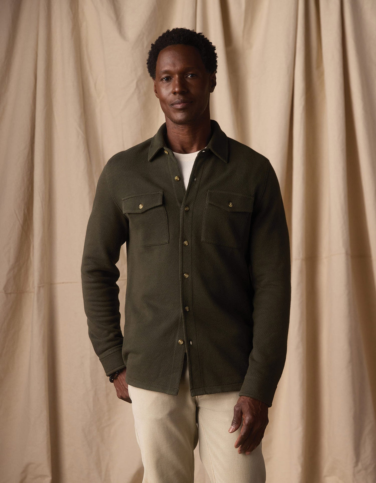 Looped Terry Button Up in Alpine