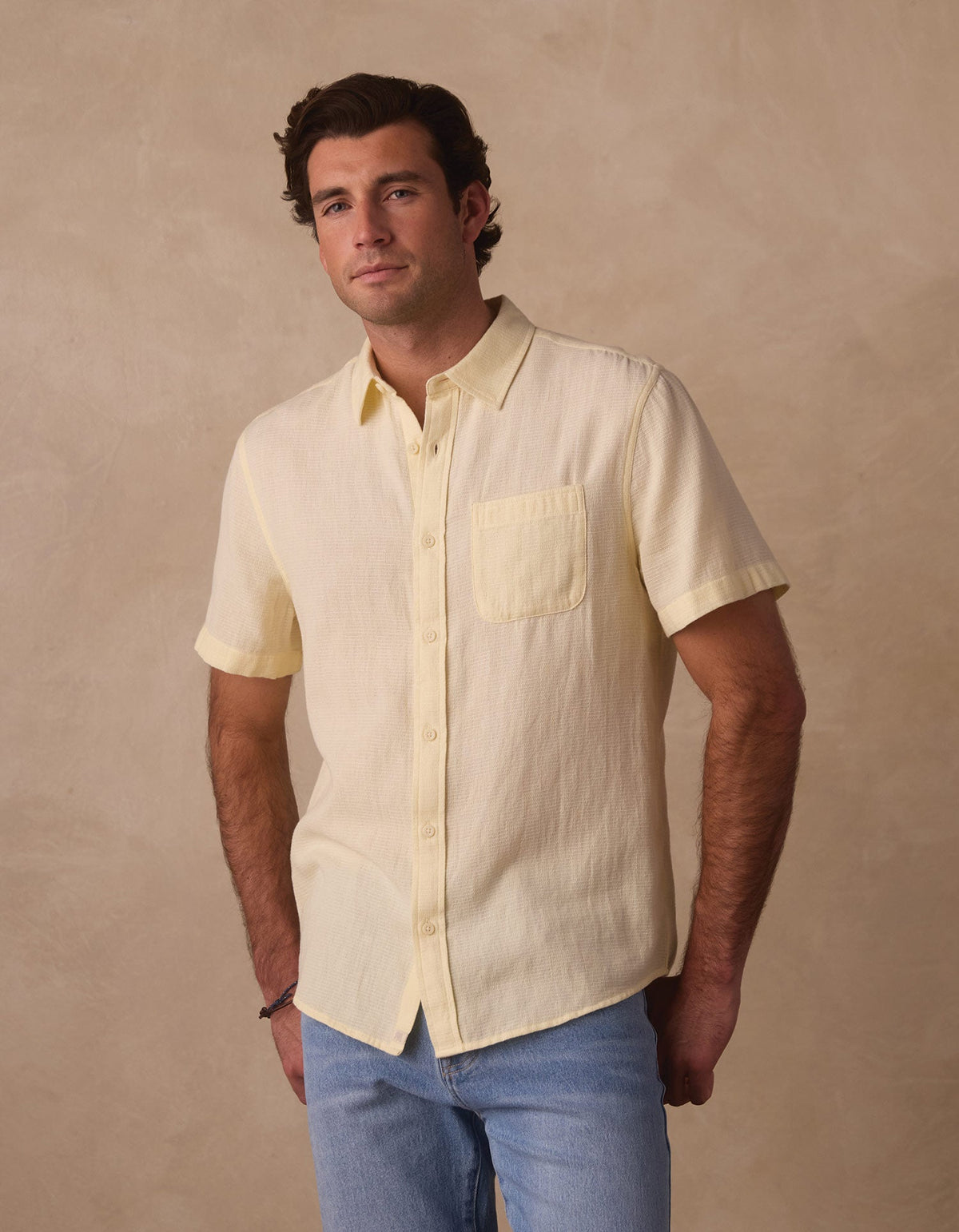 Freshwater Short Sleeve Button Up Shirt in Summer Yellow Check