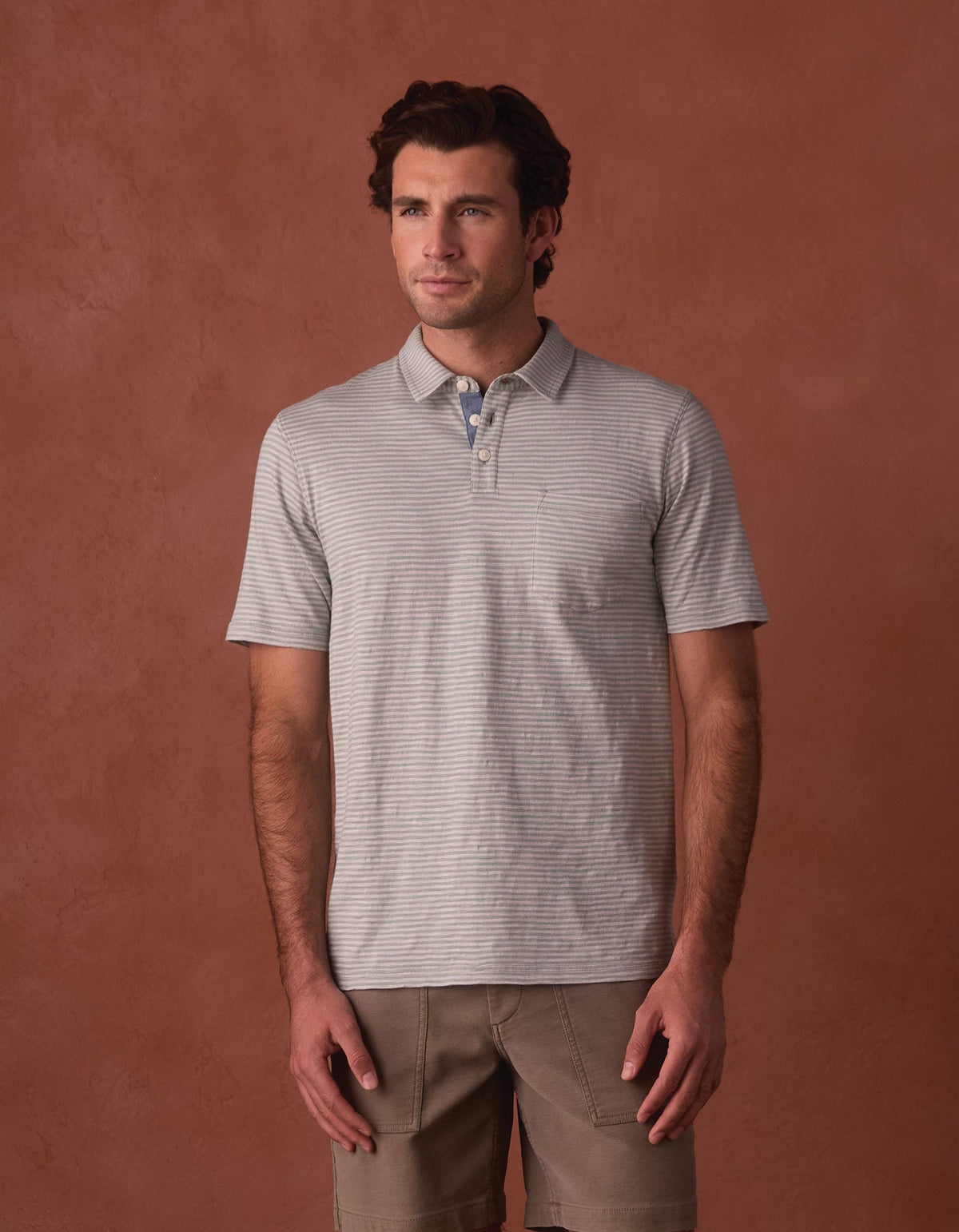 Vintage Slub Pocket Polo in Sea Glass Stripe