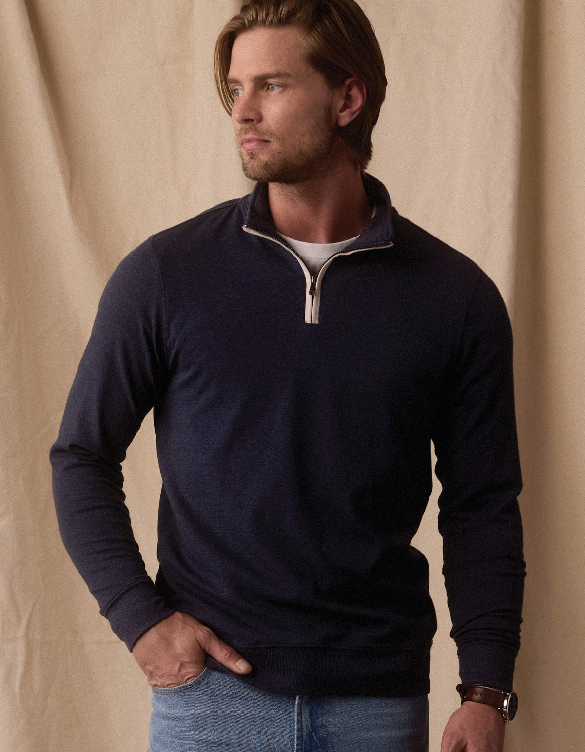 Puremeso Weekend Quarter Zip in Normal Navy
