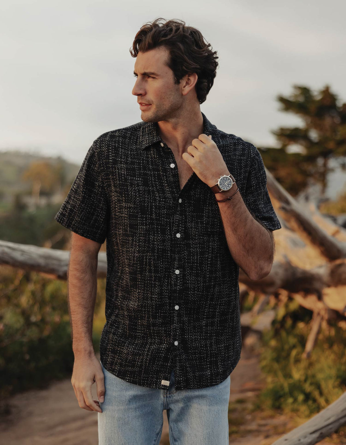 Freshwater Short Sleeve Button Up Shirt in Ocean Black