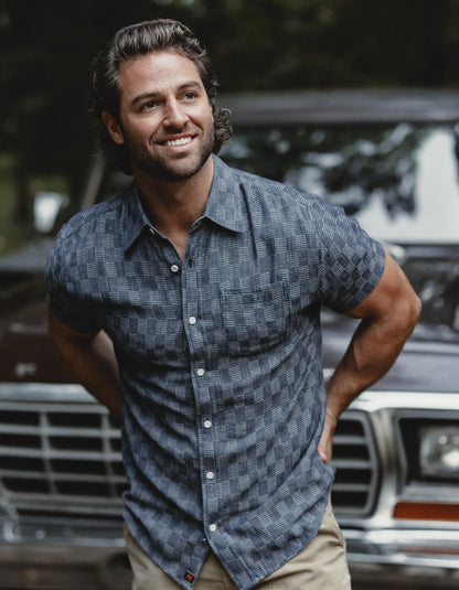 Freshwater Short Sleeve Button Up Shirt in Summer Navy Check