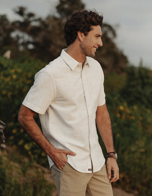 Freshwater Short Sleeve Button Up Shirt in White Nep