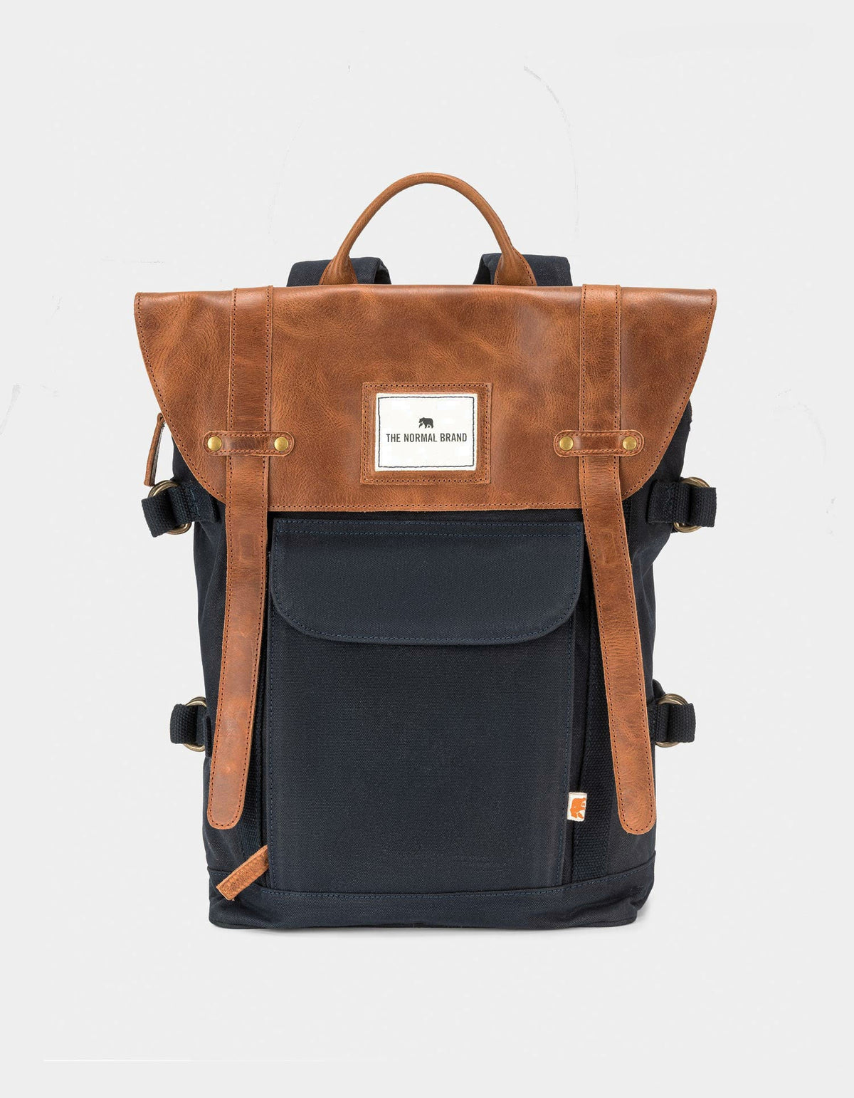 Top Side Leather Backpack in Navy