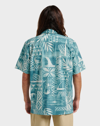 Waterman Talk Story Short Sleeve Shirt - Aqua Sea