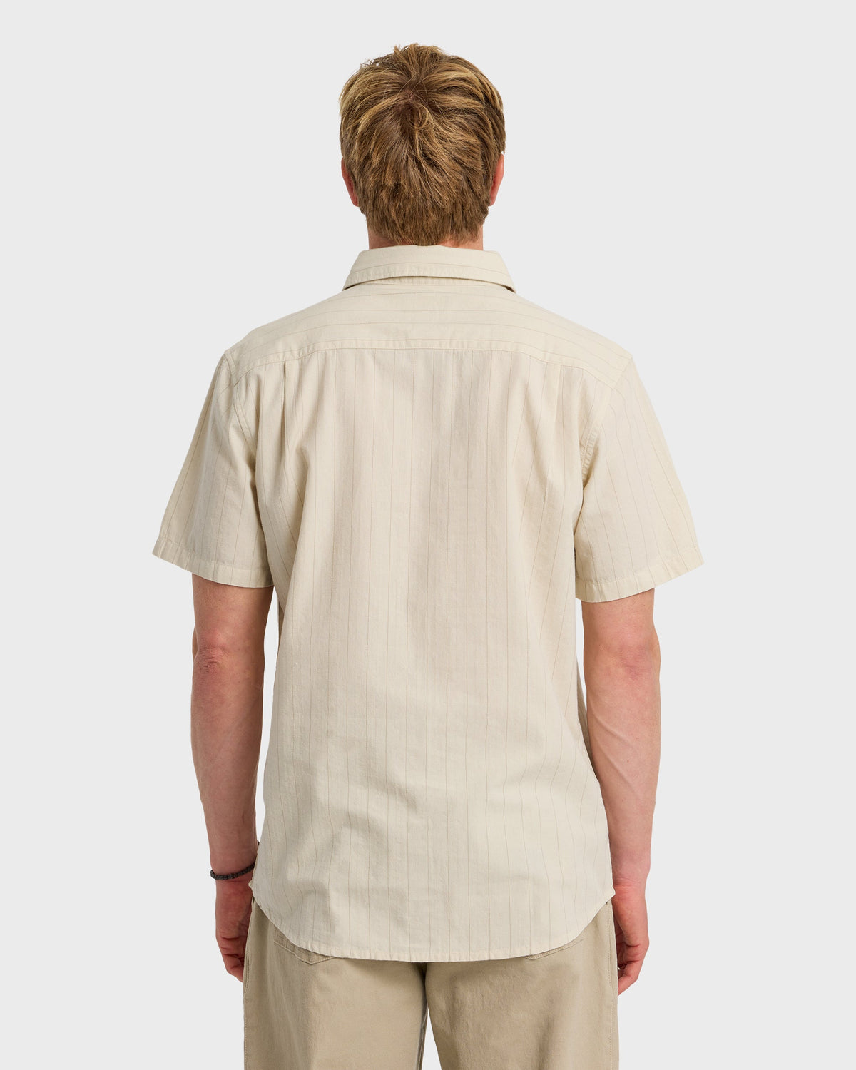 Dobby Stripe Classic Short Sleeve Shirt - Bone White