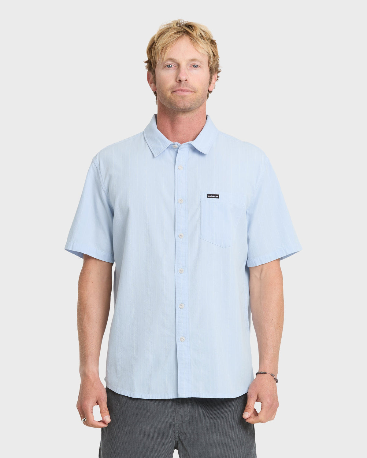 Dobby Stripe Classic Short Sleeve Woven Shirt - Skyway
