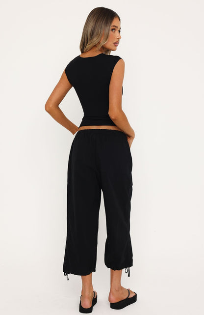 Date Me Capri Cargo Pants Black