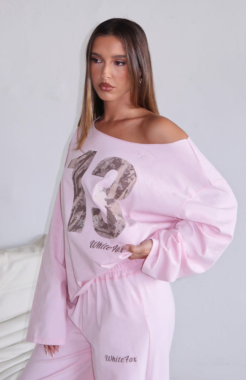 All A Dream Off Shoulder Oversized Long Sleeve Tee Pink