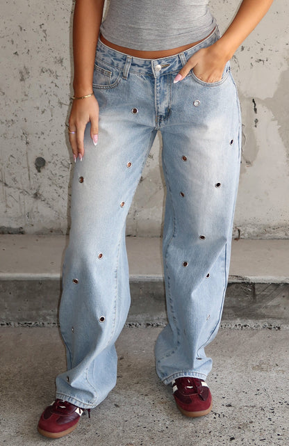 Athina Low Rise Wide Leg Jeans Light Blue Wash