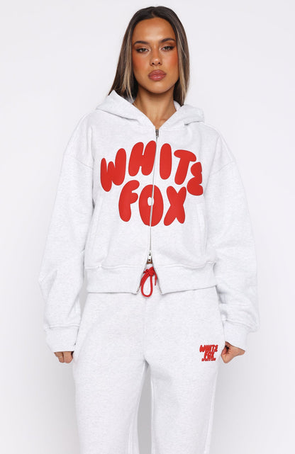 Club 14 Allie Boxy Zip Front Hoodie Grey Marle