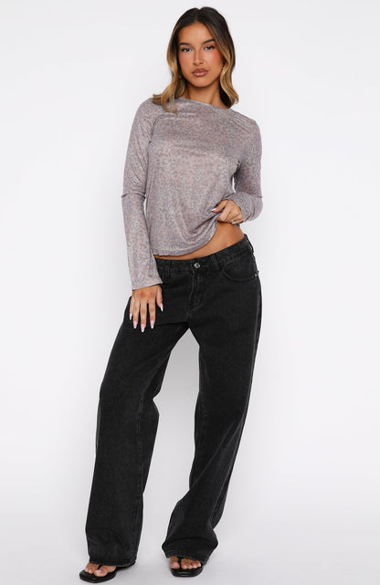 Courtside Seated Long Sleeve Top Leopard
